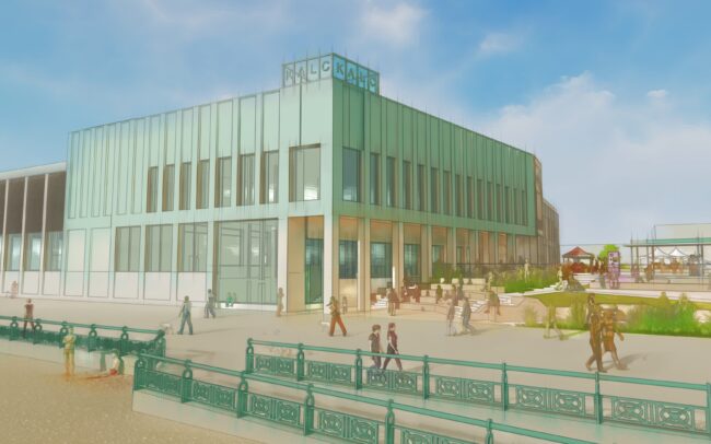 External view sketch from the seafront looking towards the proposed King Alfred