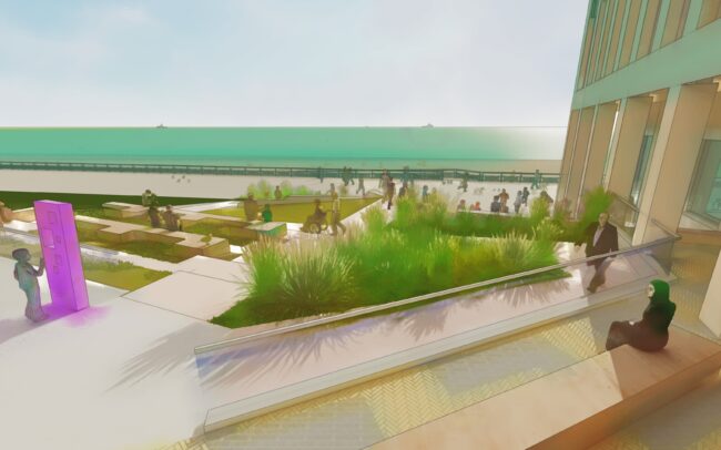 Sketch of outside public realm areas with planting