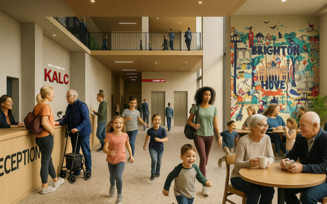 People in reception area of proposed King Alfred